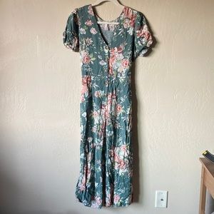Xhilaration floral puff sleeve button up jumpsuit